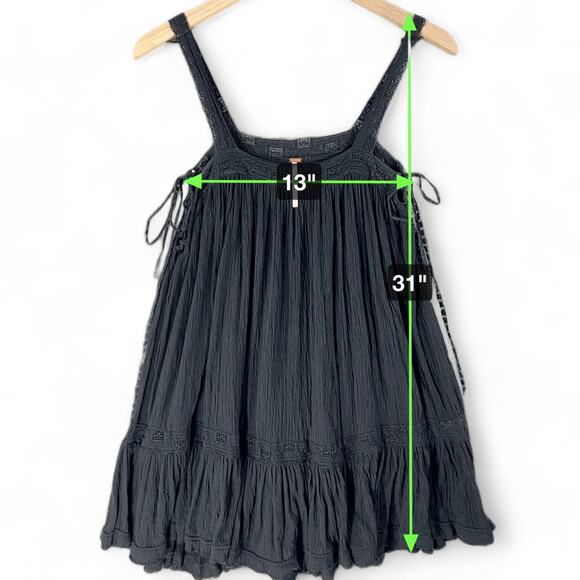 Free People Sweet Thing Bohemian Tunic Dress Witchy XS Black Crochet Whimsygoth - Picture 7 of 9